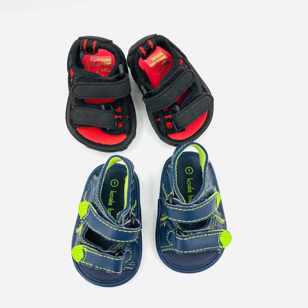 SET OF TWO Koala Baby Kids Blue Green Red Infant Sandals Shoe SZ 1 Soft Comfort